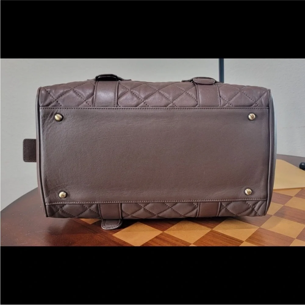 MCM VINTAGE Brown Leather large Boston Bag with Gold Accents